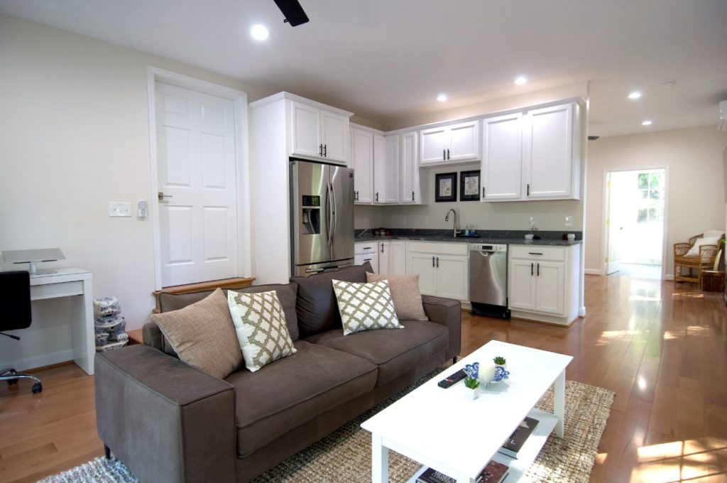 in-law suite home addition interior view showing kitchen and living area